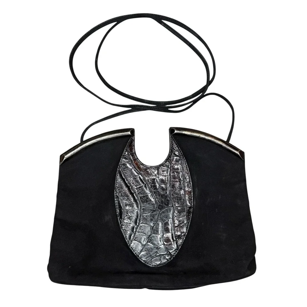 Vintage 1980's Sidonie Larizzi Paris Suede‎ Croc Embossed Avant Garde Bag RARE